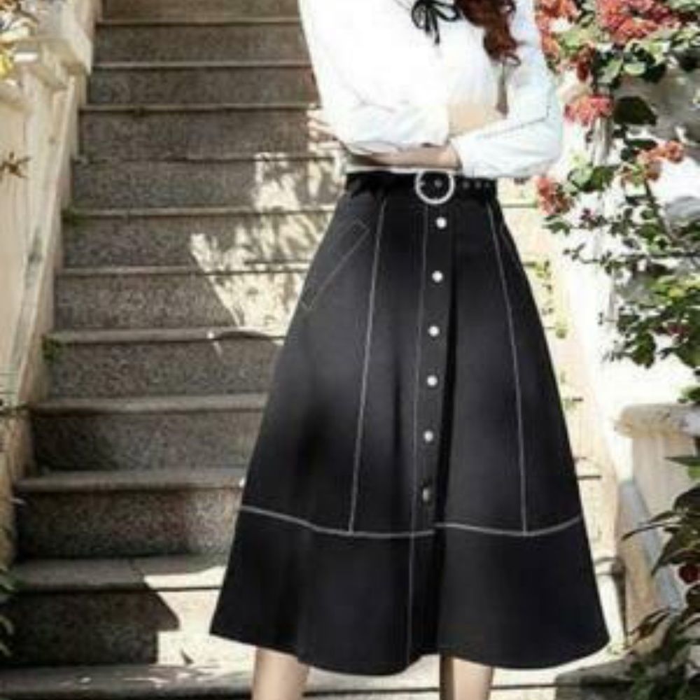 Chic Womens High Waist Midi Length A Line Skirt